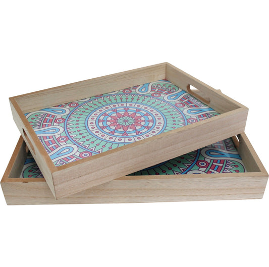 Green Motif Tray S/2