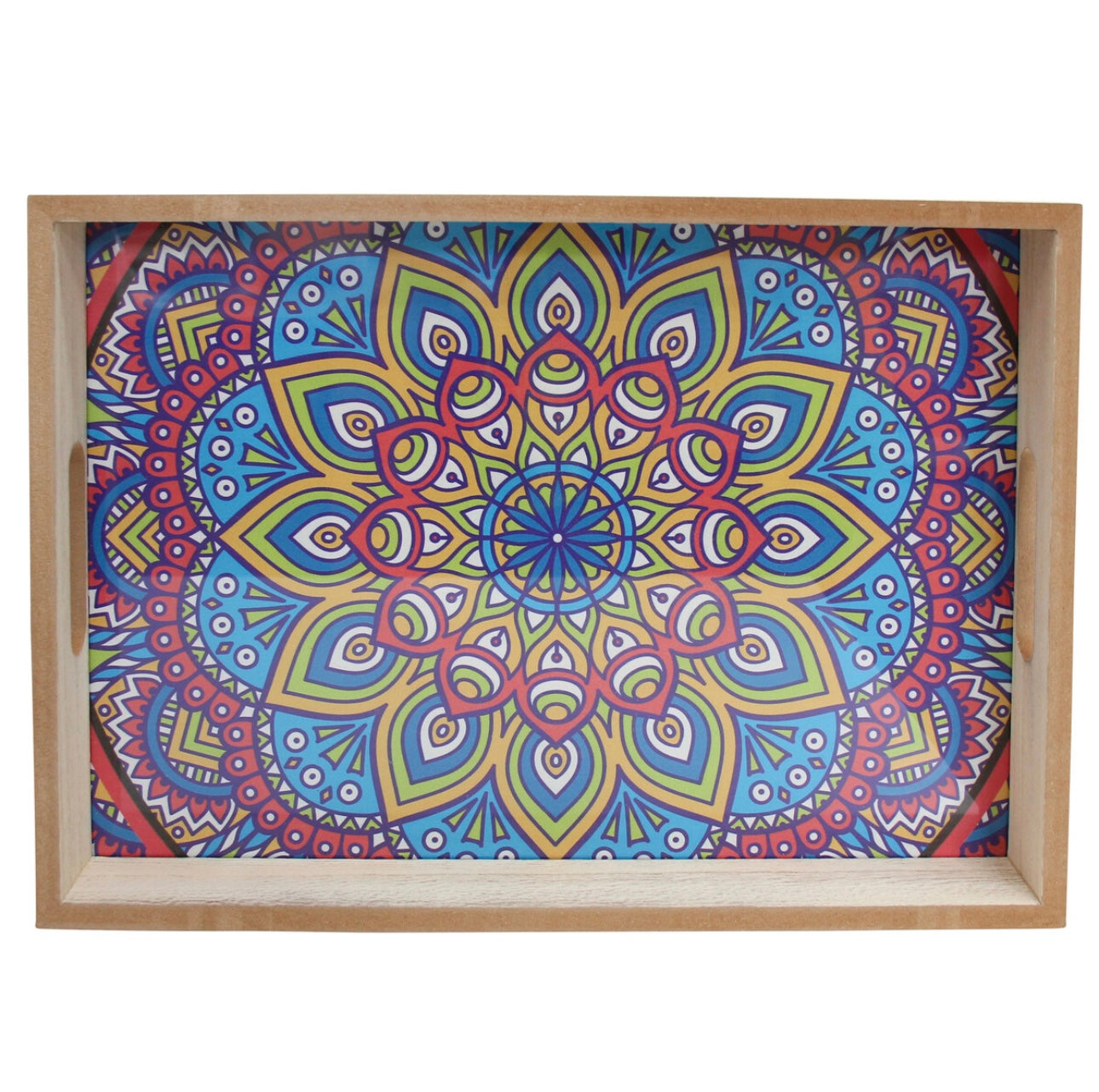 Multi-coloured mandala design tray S/2