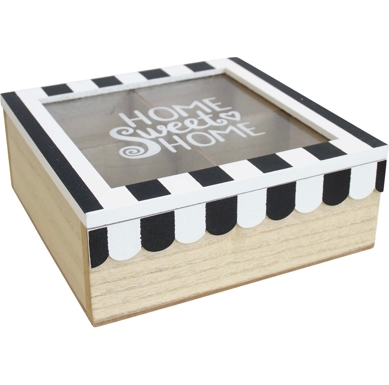 Wooden storage box with compartments