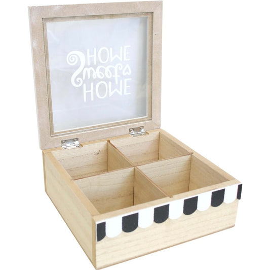 Wooden storage box with compartments