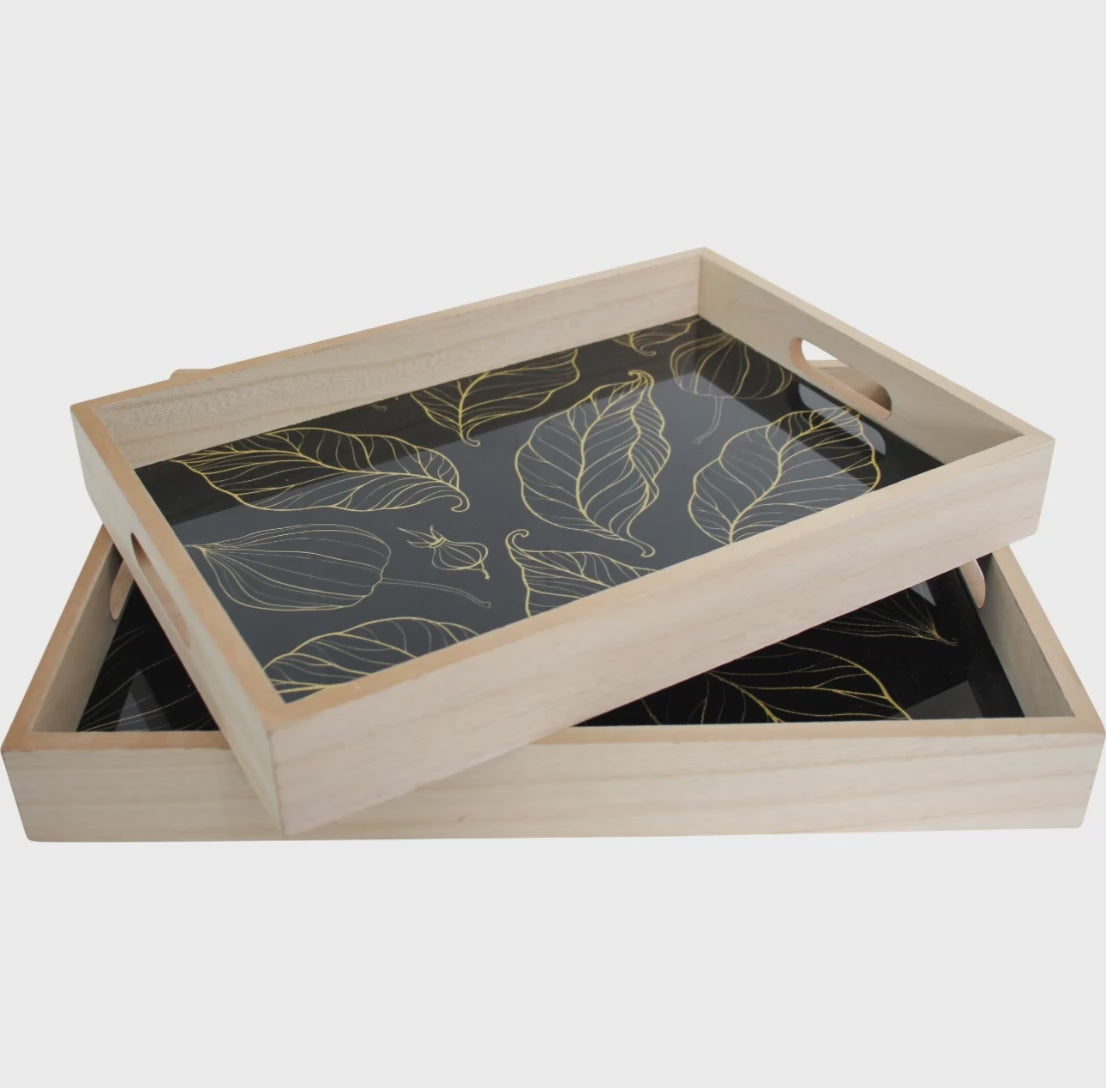 Load video: Luxury wooden trays S/2